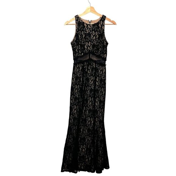 XSCAPE Black Sleeveless Lace Evening Sheer Floral Pattern Women's Gown Size 2 - Picture 1 of 9